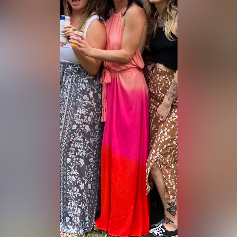 Colorblocked, halter maxi dress
